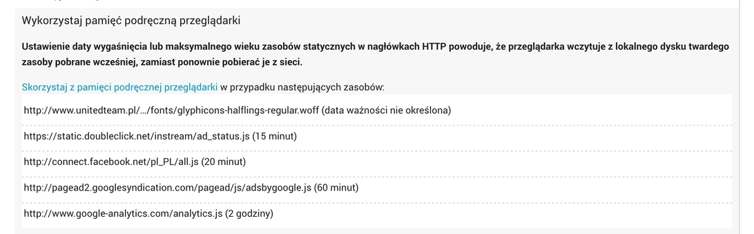 Wykorzystaj pamięć podręczną przeglądarki - przykład błędu