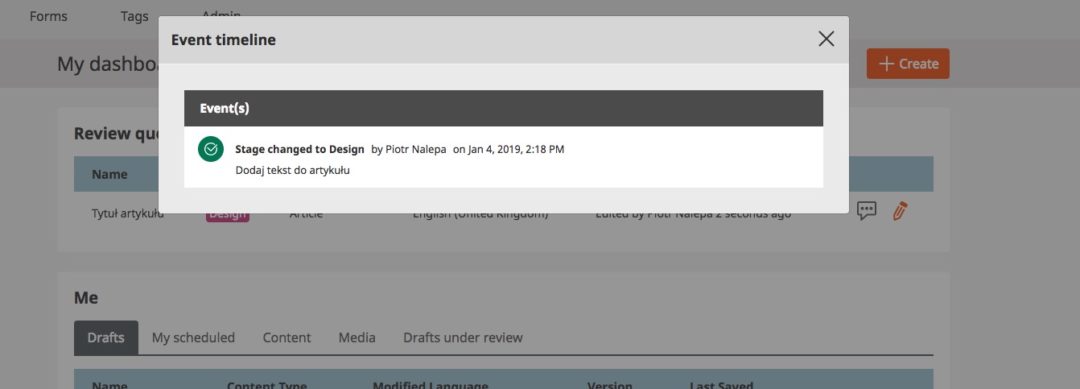 eZ Platform Editorial Workflow - widok dashboardu