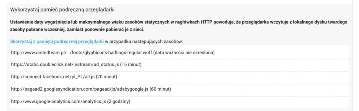 Wykorzystaj pamięć podręczną przeglądarki - przykładowy błąd