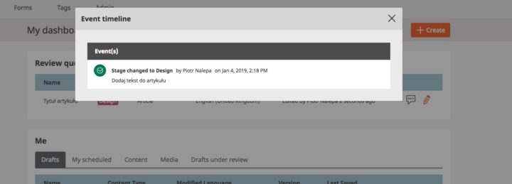eZ Platform Editorial Workflow - widok dashboardu
